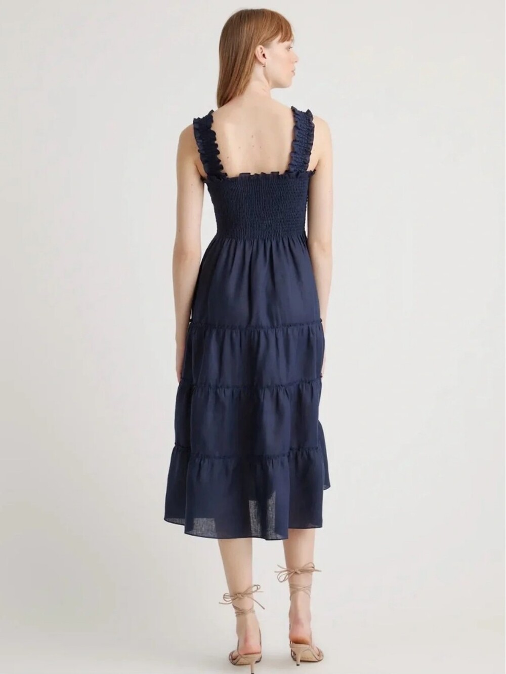 Quince European Linen Smocked Midi Dress in Deep Navy XS - Picture 4 of 13